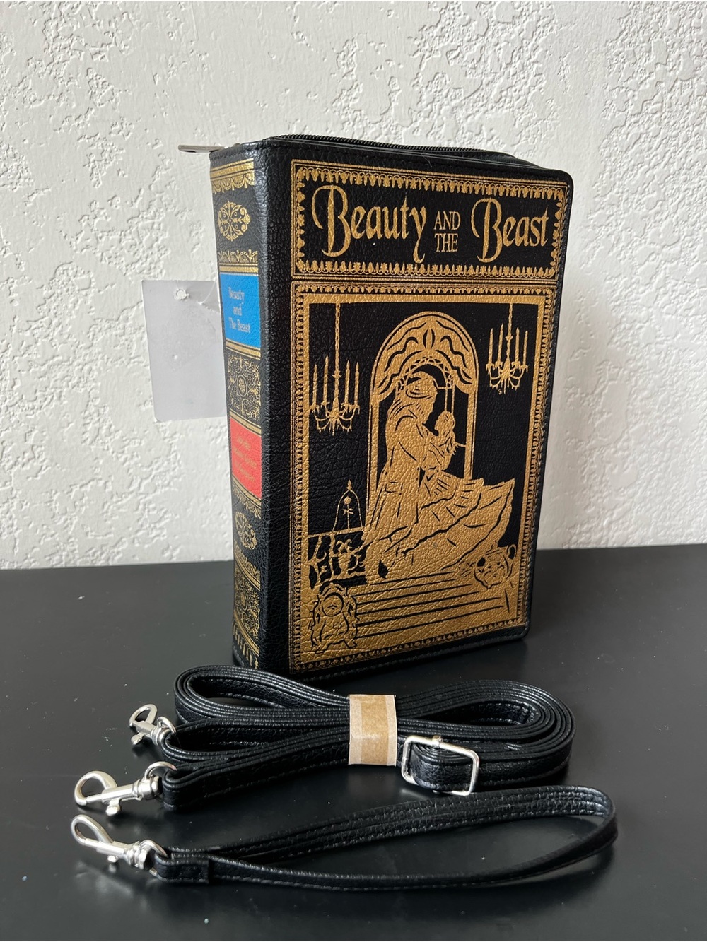 NWT Beauty and the Beast Black Gold Book-Style Crossbody Clutch Bag
